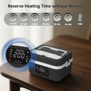 Self heating Lunch Box with Timer Insulation Portable Wireless USB Battery Charging Food Warmer Rice Cooker 1L Capacity Car Use