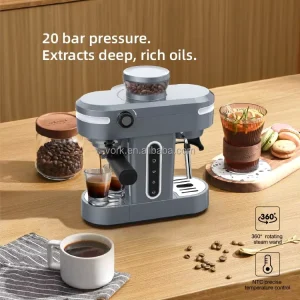 Semi Automatic Commercial Espresso Coffee Maker with Brew System Hot Water System Integrates Grinder Electric