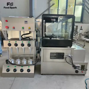 Semi automatic 4 Heads Pizza Cone Making Machine Complete Handheld Pizza Production Line With Independent Pizza Baking Oven
