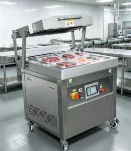 Semi automatic Vacuum Skin Packaging Machine for Steaks Seafood Meat and Fish in Food Packaging Trays