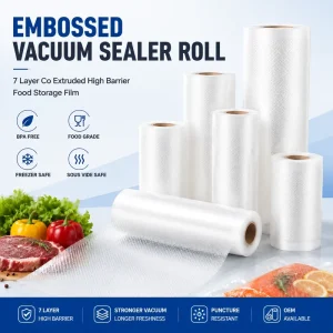 Seven Layer Co Extruded Embossed Recyclable Vacuum Sealer Bag Roll Customized Size Food Grade for Sous Vide and Freezer Use