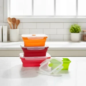 Silicone Collapsible Bento 4 Piece Heatable >3 Tier Folding Leakproof Preservation Lids Storage Boxes Portable Outdoor Picnic
