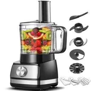 Silver Food Processor 6 in 1 Blender Multifunctional for Chopping Slicing Shredding and Kneading Dough