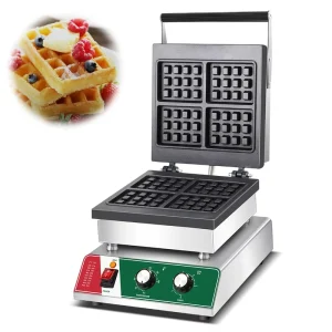 Single-Head Commercial Breakfast Belgian Waffle Maker Manual Non Stick Square Plates Adjustable Thermostat for Home Hotel Use