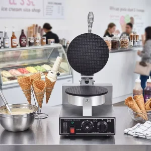 Single Head Commercial Waffle Cone Maker 1200W Fast Heating Electric Ice Cream Cone Baker with Non Stick Coating