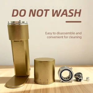 Sleek Gold Portable Electric Coffee Grinder 48mm Stainless Steel Burr Rechargeable Adjustable Coffee Grinder for Home Travel