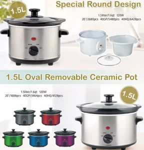 Slow Cookers Sous Vide CB Electric Polished Stainless Steel Original Crockpot 1.5L Oval Manual Mini Slow Cooker with Ceramic Pot