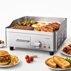 Small Chrome Plated Stainless Steel 2000W Electric Griddle Commercial Thickened Countertop Teppanyaki Barbecue Household