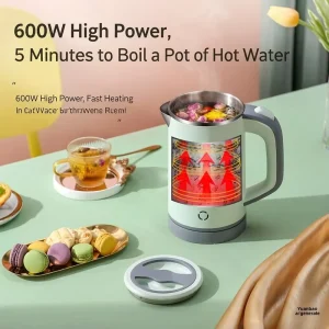 Small Electric Kettle 110V 220V Stainless Steel ABS Overheating Protection Button Control 1L Travel Kettle