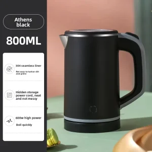 Small Electric Kettle 110V/220V Stainless Steel ABS Overheating Protection Button Control 8-Liter Travel Kettle