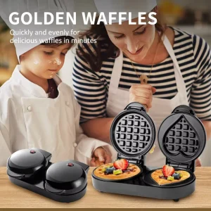 Smart 2 in 1 Waffle Machine 600W Fast Heating Auto Thermostat Safe Handle Makes Waffles Sandwiches Cakes