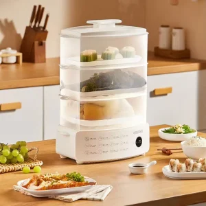 Smart 3-Layer Electric Food Steamer Digital Timer 12L Capacity Fast Steam One Button Cleaning Energy Efficient Class Household