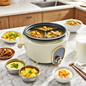 Smart Multi Function Electric Pressure Cooker with Knob Control LED Display 4L 3 Grid Liner Pot Cooker
