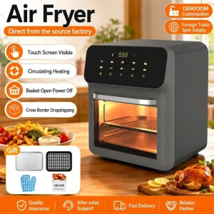 Smart Touch Screen Air Fryer Oven Large Visual Window Multi Function for Home Use with Recipe Book