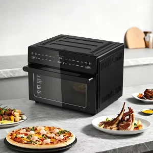 Smart Touch Screen Air Fryer Oven with LED Display and 16 Functions Oil Free Convection Oven with Rotisserie for Home Kitchen