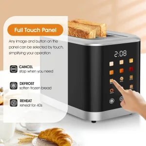 Smart Touchscreen Automatic Bread Maker 2 Slice LCD Display 6 Toasting Shade Settings Stainless Steel Digital Timer Household