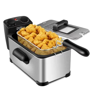 Square 220V Home Stainless Steel Electric Oil Deep Dryer Flat Fryers 3.5L with Temperature Control and Timer