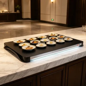 Square Electric Commercial Hot Plate Warming Tray Coil 3cm Anti Scald Edge Aluminum Frame Tempered Glass Food Heater School