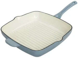 Square Enamel Grill Pan Heavy Duty Cast Iron Griddle Pan Navy Blue Enamel Cookware for Indoor BBQ Sear Meat & Seafood