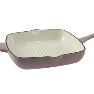 Square Enamel Grill Pan Heavy Duty Cast Iron Griddle Pan Rich Colors Enamel Cookware for Indoor BBQ Sear Meat & Seafood