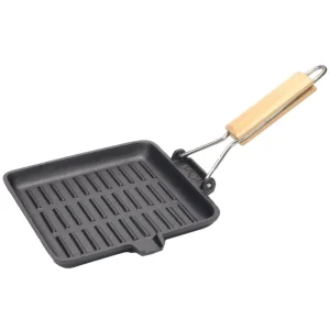 Square Pre Seasoned Cast Iron Ribbed Grill Pan Suitable for Electric Gas and Induction Hobs Durable and Easy Clean