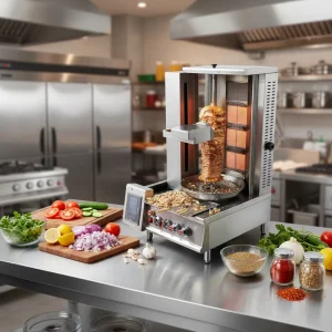Stainless Meat Slicer BBQ Middle East Griddle Grills Chicken Rotisserie Gas Doner Robot Automatic Cutting Shawarma Kebab Machine