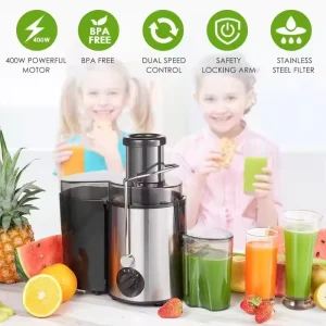 Stainless Steel 2000ml Large Capacity Fruit Vegetable Extractor Juicer Machine Commercial Steel Residue Separation for Household