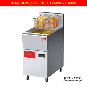 Stainless Steel 26L 28L 30L Large Commercial Gas Fryer Machine Chicken Corn Dog Fish Oil Deep Fryer