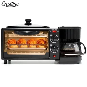 Stainless Steel 3 in 1 Electric Oven Toaster Coffee Maker with Frypan Household Multifunction Breakfast Maker