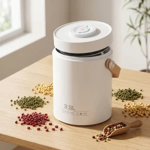 Stainless Steel 3.5L Washable Airtight Vacuum Container with Anti Flying Powder Lid for Soy Flour and Grain Storage