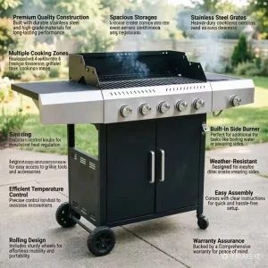 Stainless Steel 5+1 Burner Gas Bbq Grill Barbecue Gas Grill for Outdoor Kitchen Cooking