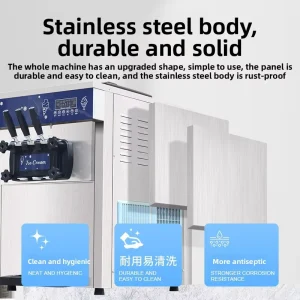 Stainless Steel Body Large Production Capacity Three Flavors Commercial Soft Ice Cream Maker Machine for Business