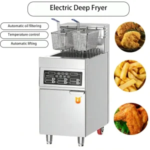 Stainless Steel Commercial Electric Deep Fryer Auto Lift Automatic Oil Filtration Dual-tank Design Fast Heating for French Fries