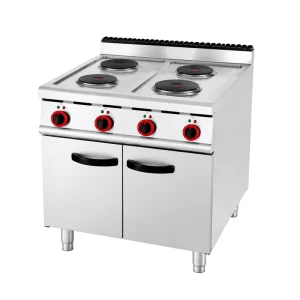 Stainless Steel Commercial Electric Hot Plate Range with 4 Burner and Cabinet Base for Restaurant Kitchen Heavy Duty Cooking