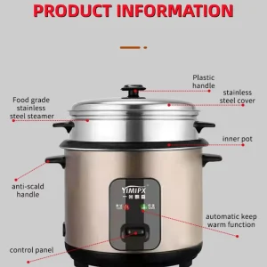 Stainless Steel Cylindrical Rice Cookers SS 201/304 Inner Pot with Steamer 110V 220V