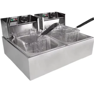Stainless Steel Deep Fryer Commercial Kitchen Equipment Double Tanks 6L Electric Deep Fryer
