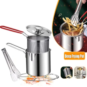 Stainless Steel Deep Fryer Pot Japanese Tempura Small Deep Frying Pan With Strainer Basket for French Fries Chicken