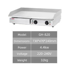 Stainless Steel Desktop Electric Iron Plate Barbecue Full Flat Surface Outdoor Grill for Kitchen Restaurant and Hotel Use