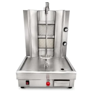 Stainless Steel Double Burner Vertical Gas Grill Rotisserie for Shawarma Doner Kebab Cooking Machine with Low Pressure Valve