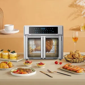 Stainless Steel Double Door Electric Oven Multifunction Air Fryer with LCD Display for Household Use US Plug