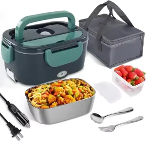 Stainless Steel Double Layer Food Heater Car and Home Use Electric Lunch Box with Handbag