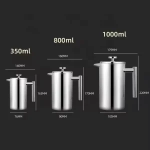 Stainless Steel Double Wall French Coffee Press 1000ml Eco-Friendly Kitchen Use