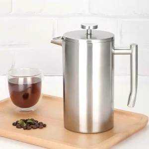Stainless Steel Double walled French Press Coffee Maker with Heat retaining Feature and a Three layer Filter
