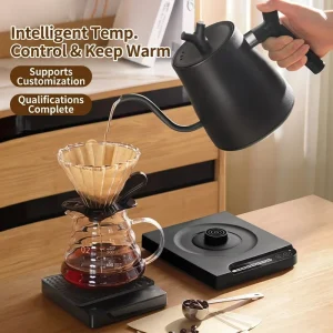 Stainless Steel Electric Kettle Temperature Control Knob Thin Mouth Long Hand Coffee Pot Household Use