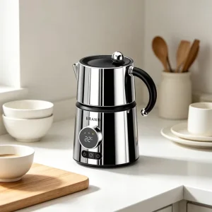 Stainless Steel Electric Milk Frother Digital Temperature Control Portable 3 Cup Capacity Semi Automatic Home Use