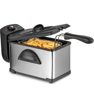 Stainless Steel Electric Square Oil Deep Fryer 2L Capacity with Splatter Protection Lid Commercial Deep Fryer
