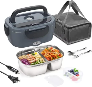 Stainless Steel Food Heater Car and Home Use Electric Lunch Box with Handbag