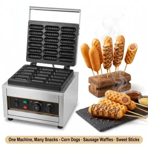 Stainless Steel French Hot Dog Waffle Machine 18 Sticks 50-300C Adjustable Corn Dog Lolly Waffle Maker Commercial Snack Machine
