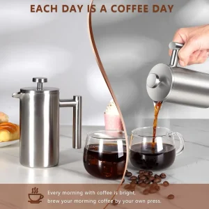 Stainless Steel French Press Coffee Maker Double Wall Insulated for Travel Camping 1000ml