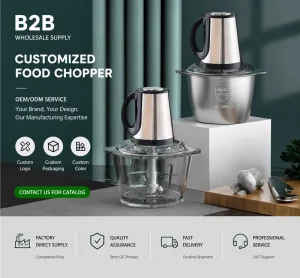 Stainless Steel Glass Bowl Electric Food Chopper Meat Grinder With 4-Layer Sharp Blades for Kitchen Use